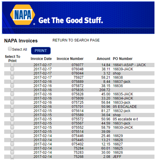Your NAPA Parts Invoices Are Now Online. 